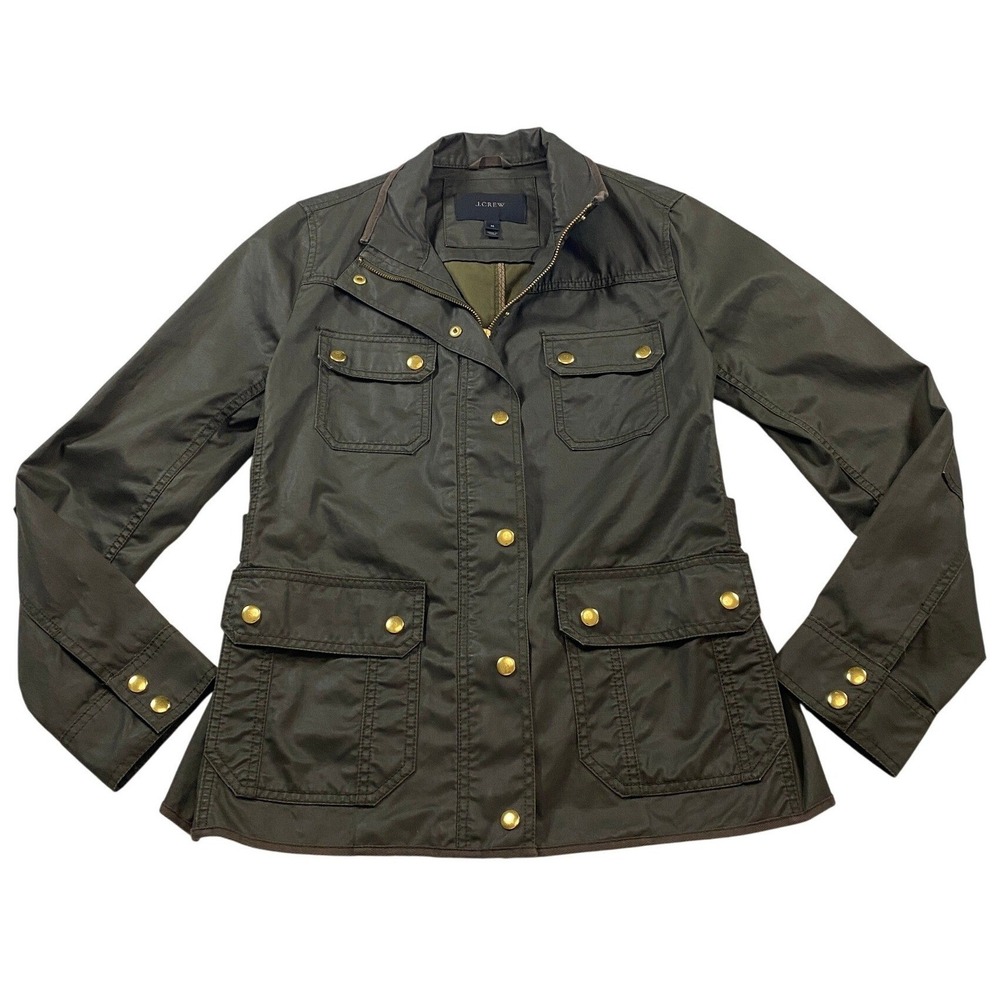 J.Crew Downtown Field Jacket Womens Medium‎ Olive Green Utility Waxed Coat 19034